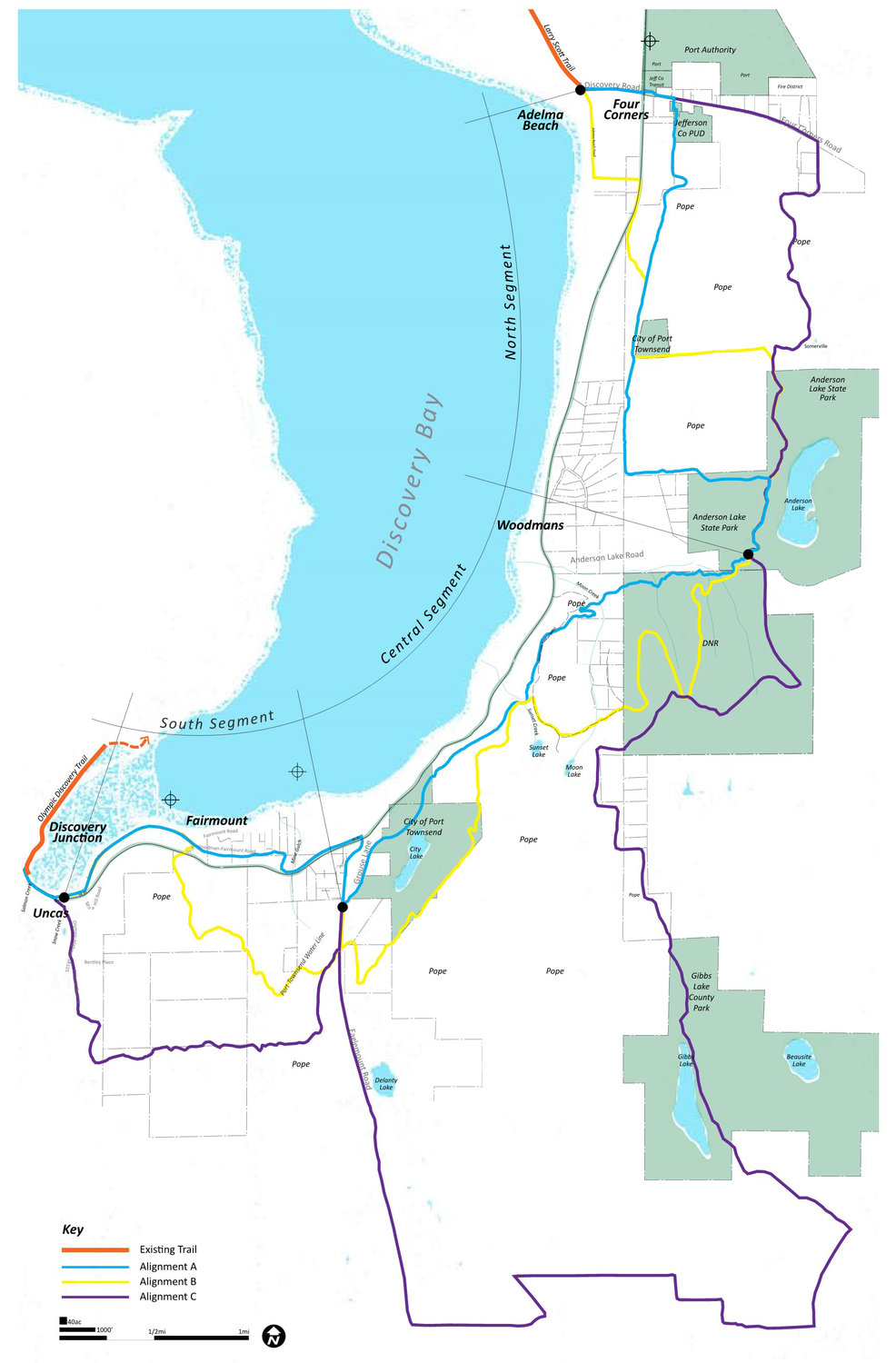 Proposed trail routes connecting the Larry Scott to the Milo Curry trailhead.